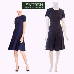 Lauren Ralph Lauren NWOT Old Money Keyhole Short Sleeve Fit&Flare Dress 10PETITE